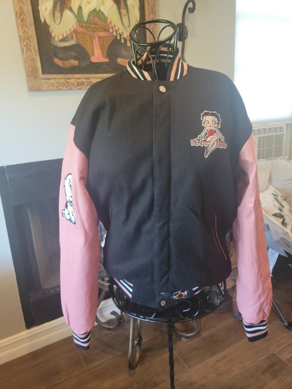 Betty Boop Black and Pink Letterman Jacket